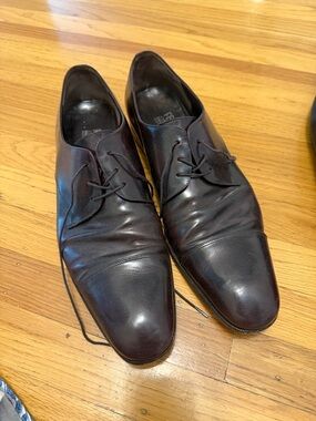 Ferragamo Men's Classic Leather Cap-Toe Derby Shoes - Dark Brown